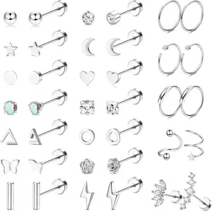 FASACCO Unisex 18G Surgical Steel Flatback Ear Stud Earrings - Anti-Rust, Crystal Encrusted Geometric Earrings for Women, Ideal for Helix, Tragus Cartilage Piercings, Summer Fashion Jewelry