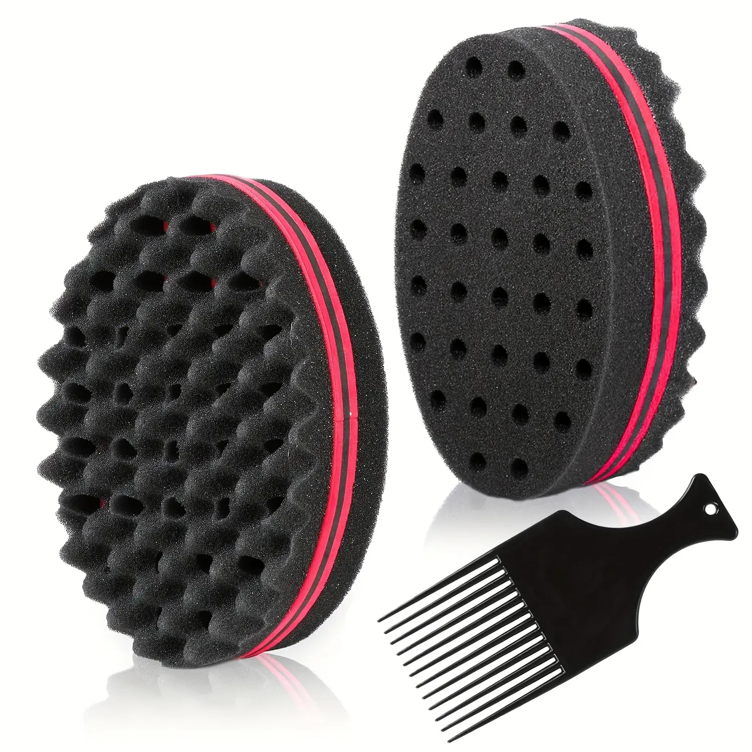 Salon Styling Brush Set, 2-Piece Kit with Hair Pick Comb, Textured Sponge Tool for Short Hair, Afro Curls & Twists for Men & Women, Hair Styling Tools