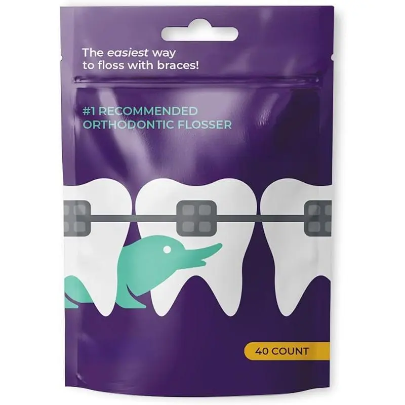 Orthodontic Flossers for Braces, 40 Count (Pack of 1), Ortho Picks for Adults & Kids, Fits Under Arch Wire, Non-Damaging, Encourage Flossing Habits