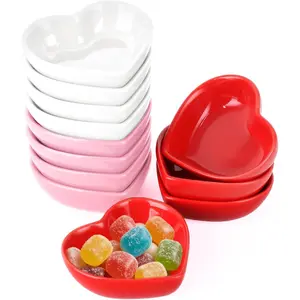 12PCS 3.2inch Heart Shaped Bowl for Mom, Candy Dish Set, Snack Display, Kitchen Decor (Red, Pink and White)