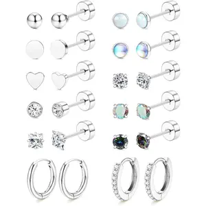 Trendy Hypoallergenic Flat Back Earrings for Sensitive Ears 20G Surgical Steel Small Stud Hoop Cartilage Earrings Trendy Women Jewelry