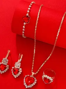 5pcs/set Fashionable Luxury Jewelry Set, Sparkling Rhinestones, Ideal for Women, Daily Wear, Perfect Gift, All Seasons, Jewellery Gift Set