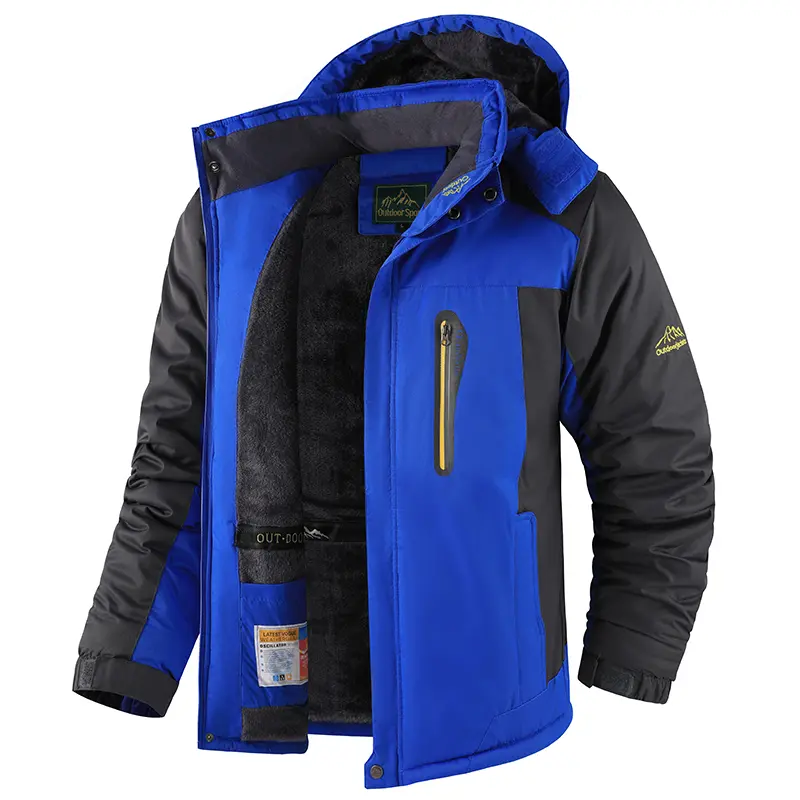 Men's Softshell Jacket, Hooded Thick Fleece-Lined Pull On Winter Coat, Long Length Outdoor Workwear with Pockets for Hiking, Outdoor Hiking