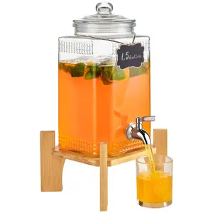 VEVOR Beverage Dispenser, 1.5 Gallon Drink Dispensers for Parties, 2PC,Glass Juice Dispenser with Stand, Stainless Steel Spigot, Iced Tea Lemonade Juice Water Dispenser, for Restaurants, Hotels, Parti