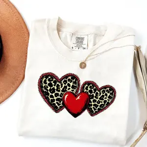 Comfort Colors Leopard Hearts Shirt Trendy Valentine Graphic Tee Red Heart Animal Print Cute Romantic Gift for Her