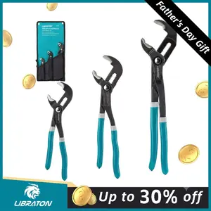 【Fathersdaygift】Libraton Water Pump Pliers, Groove Joint Pliers Set, V-Jaw Tongue and Groove Pliers in CR-V Steel, 7 10 12Inch Plumbing Pliers, Adjustable Pliers, Ratcheting Push Button Adjustment Mechanism fathersdaygift