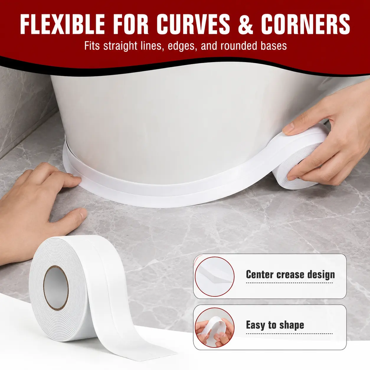 Self-Adhesive Waterproof Caulk Tape - White, 3.2m Self-Adhesive Flexible Bond Seal Tape with Super Strong Adhesion for Bathroom Edges, Kitchen Sinks | Home Bathroom Supply Gadget