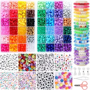 QUEFE 1900pcs,48 Colors, Pony Beads Bracelet Making Kit, Rainbow Kandi Beads Friendship Bracelet Kit, Letter Beads For Jewelry Making with Elastic Strings for Bracelet Necklace Making, Craft Gifts Set