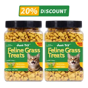 Just Try 2PCS Cat Treats for Indoor Cats Hairball Control Natural Salmon Healthy Cat Grass Treats Kitten Snacks Training Biscuits Catnip for Cats Dental Care 14.1 OZ