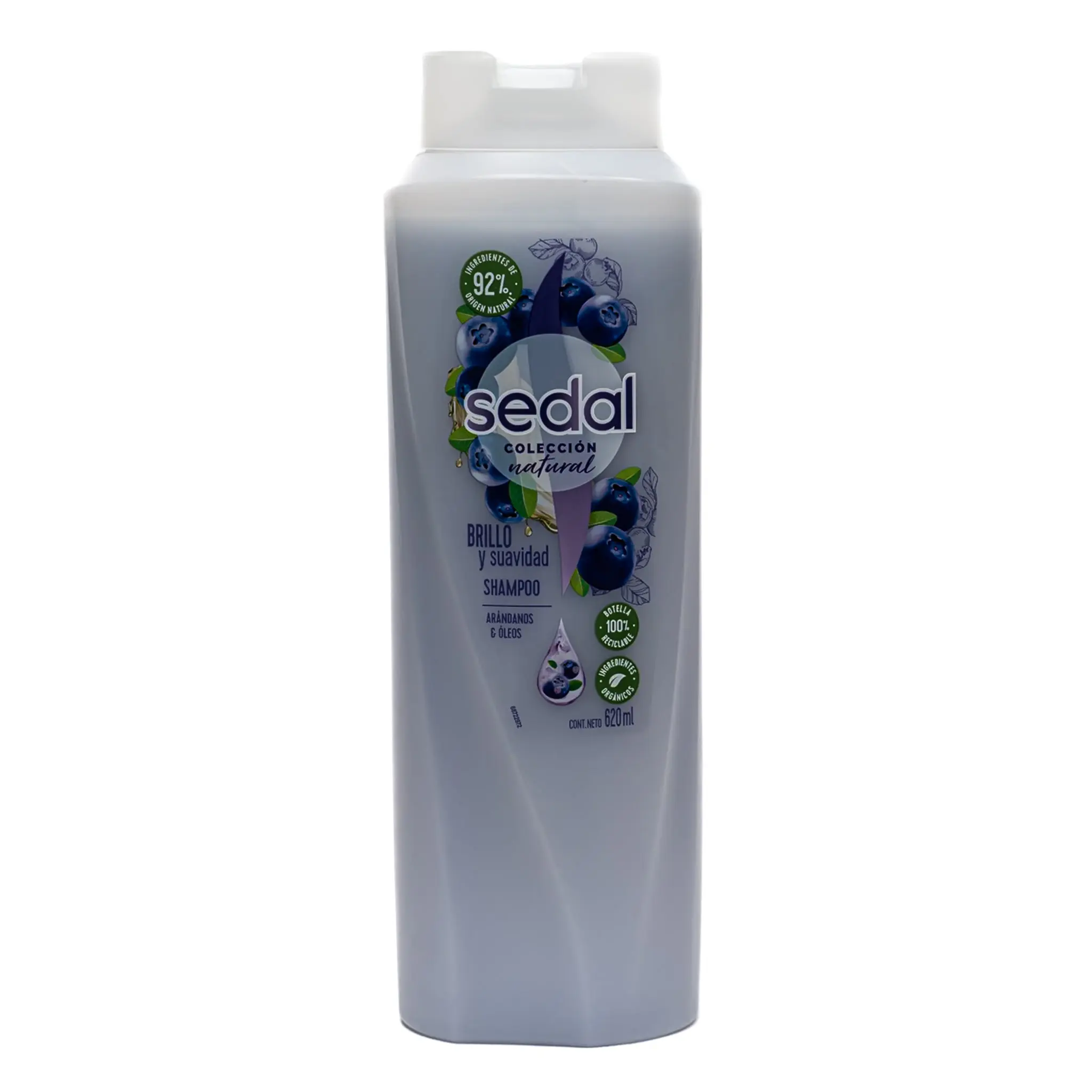 Sedal Organic Liquid Shampoo - Brillo y Suavidad Formula with Blueberries, Anti-Oxidant Oils, 620mL Natural Shampoo for Daily Use, Outdoor Haircare, Anti-Oxidant Shampoo