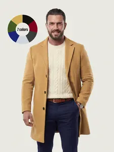 KZZ Men's Solid Button Front Lapel Neck Midi Coat, Regular Fit Casual Long Sleeve Outerwear for Fall & Winter, Men's Clothes for Daily Wear Christmas gifts christmas gifts for him Beige Khaki jackets SpringStatements