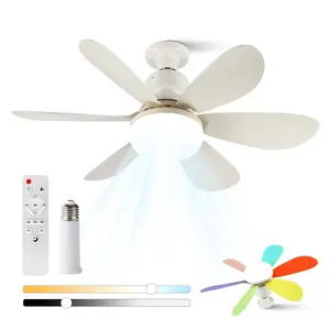 Socket Ceiling Fan with LED Lights, Ceiling Fanlights, 3-color Temperature Adjustable Fan with Remote Control, Ceiling Fan with LED Light for Bedroom, Bathroom