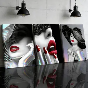 3 Counts Wooden Framed Canvas Painting, Futuristic Metallic Woman Portrait Images, Exquisite Poster, Perfect Gift, Decor For Living Room, Bedthroom, Modern Art, Fashion Family Poster, Wall Art Decoration