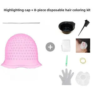 8-Piece Highlighting Cap Kit | Reusable Silicone Highlighting Cap – Pull-through Style, Perforated Design with Hook | Salon-grade Hairdressing Tools | Professional Hair Highlighting Accessories