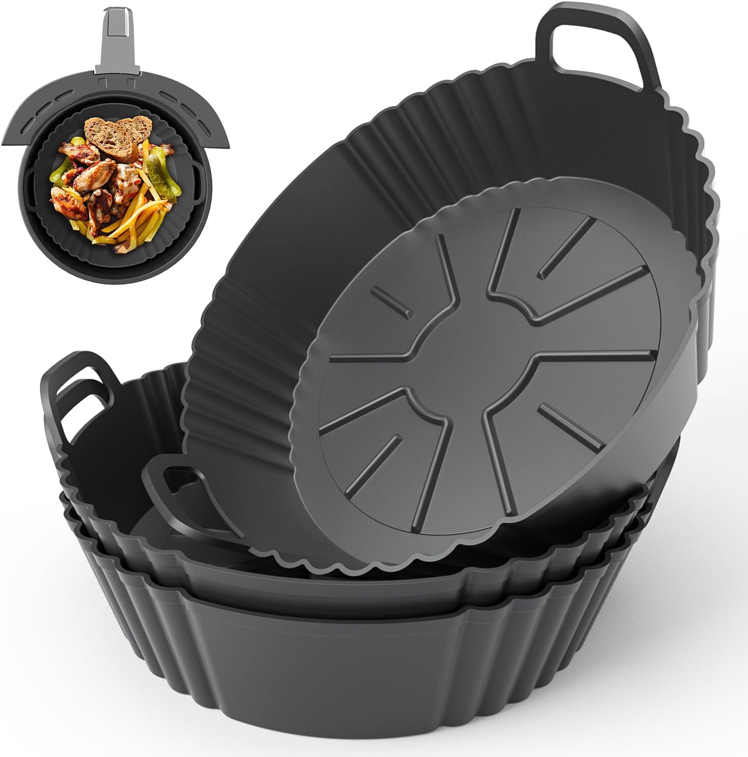 3 Pack Round Silicone Air Fryer Liners, Reusable Food Grade Liners for 4–5.3QT Air Fryers, Non-Stick Basket Liners Compatible