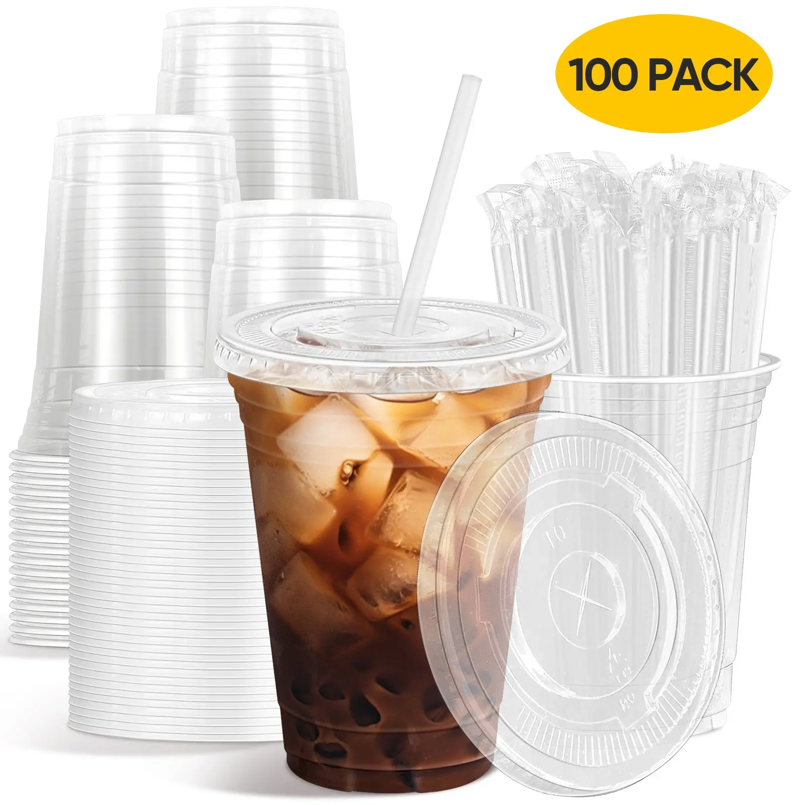 Clear Plastic Cups 50-100 Pack –16oz 20oz 24oz Disposable Cold Drink Cups for Party, Picnic, BBQ & Travel | Sturdy, BPA-Free, Summervibes#tiktokshopsummersale