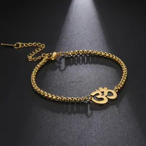 Golden Indian Yoga OM Symbol Pendant Bracelet Trendy Stainless Steel Bracelet for Men and Women