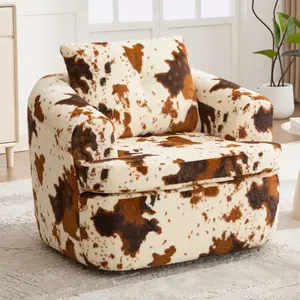 360° Swivel Sofa Chair Accent Barrel Chair 36.6" Swivel Round Chair with Dual-layer Cushion Design for Living Room, Bedroom, Office and Hotel, Beige&Brown
