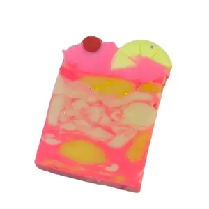Cherry Lemonade Twist Organic Cold Process Swirl Soap with Frosting. Handmade All Natural Shea Butter Soap Bar. Creamy Hydrating Lather Gentle Moisturizing Blend