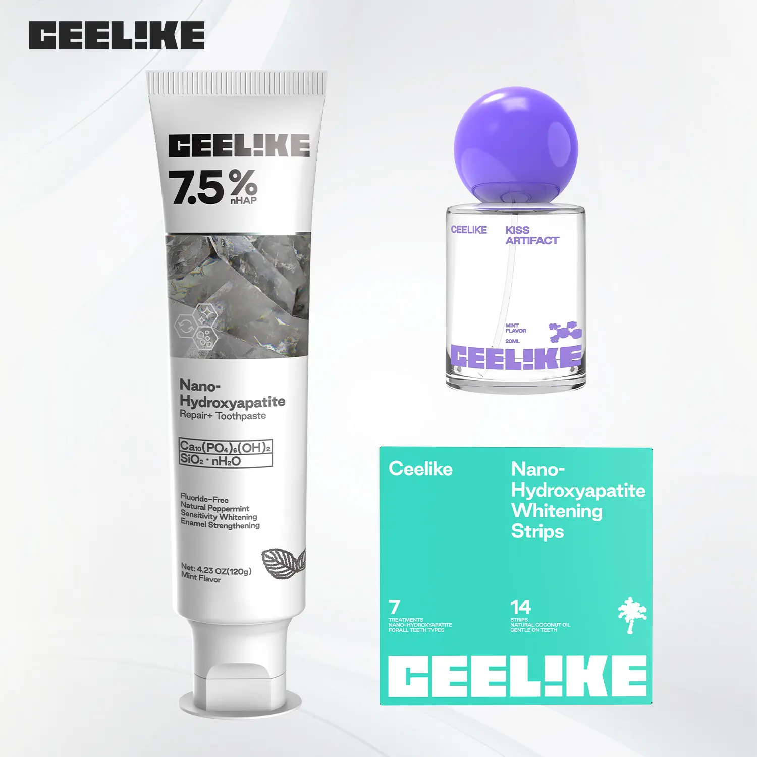 Ceelike Complete Oral Care – Oral Spray, Hydroxyapatite Toothpaste & Teeth Strips for Fresh Breath,