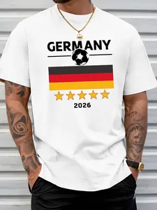 Germany National Team 2026 World Cup Theme Short Sleeve T-Shirt, Men's Loose Fit, Cotton Breathable, Casual Style, Fan Essential