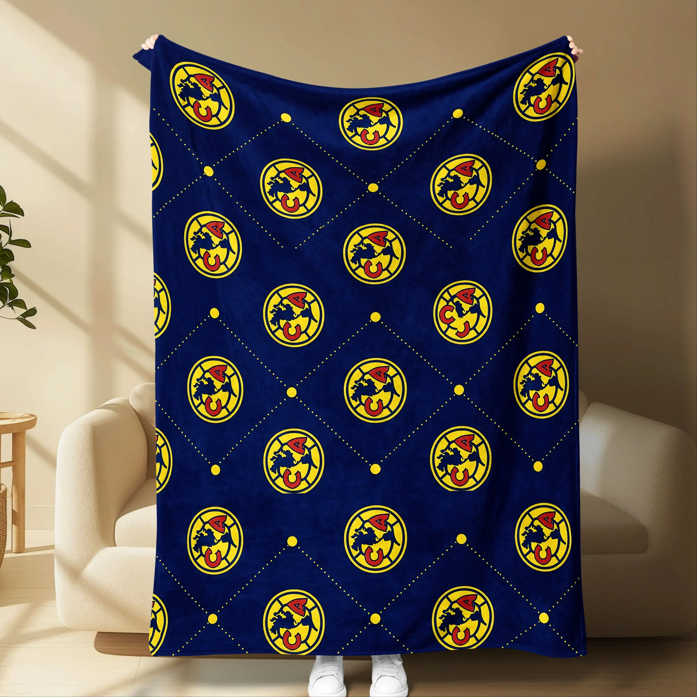 Soft Club América Throw Blanket Blue Team Pattern & Cozy Sports Fan Blanket for Sofa Bed Gifts
