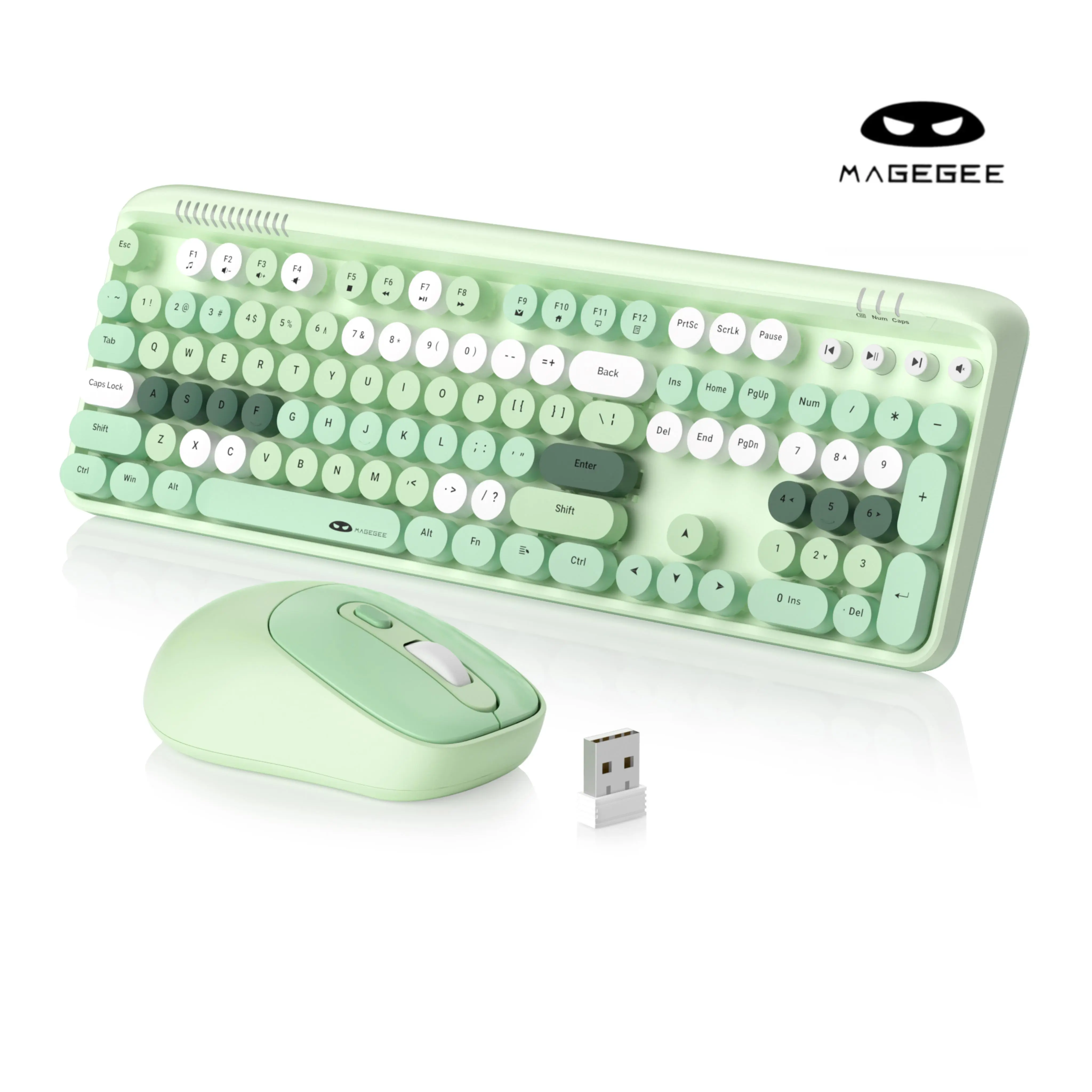 MageGee V920 Wireless Keyboard and Mouse Combo, Retro Typewriter Cute Creamy Keycaps, Full Size 2.4G Aesthetic Gradient  Office Desk Set for PC Laptop