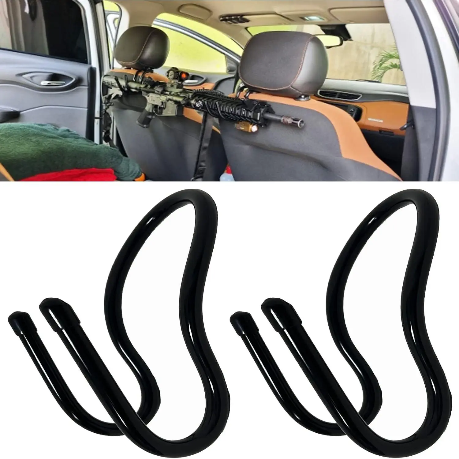 2-Pack Universal Seat Back Gun Rack & Bow Organizer, Car Interior Kit, Universal Automotive Accessories, Tool-Free Simple Installation, Flexible PVC-Coated Metal Car Stowing Organizer, Safety Vest Compatible, Won't Fall Off