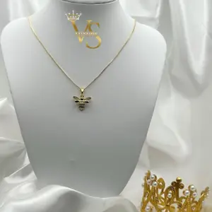 Valdes Luxury Bee Pendant Necklace, 14K Gold Plated Rat Tail Chain, High Quality Everyday Wear