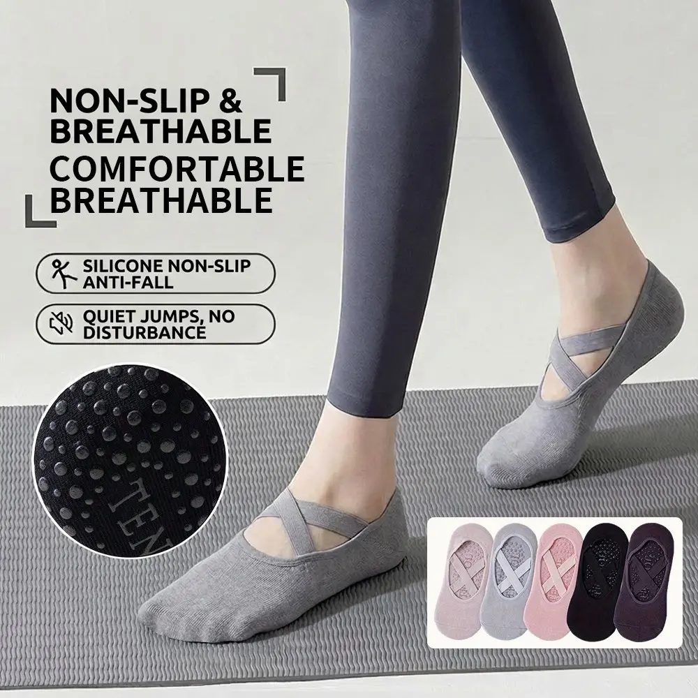 Women's Yoga Ankle Socks, Polyester Athletic Socks, 1/3/5 Pairs Non-Slip Breathable Comfortable Sports Grip Socks for Pilates, Dance, Fitness, Gym and Workout, Women's Socks for Indoor and Outdoor Wear, Womenswear Sock Set, Athletic Grip Sock