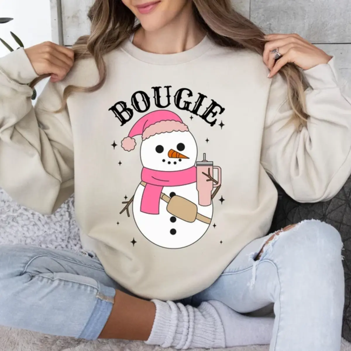 Bougie Snowman Sweater, Soft Knitwear & Comfortable Fitted Top for Women christmas crewneck