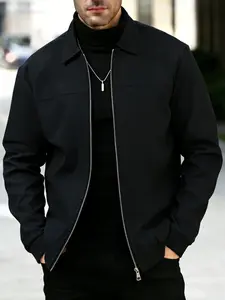 Men's Spring and Autumn Casual Jacket is a simple and versatile plain jacket with a zipper closure design. It is made of 100% polyester fiber and is easy to maintain. It is suitable for daily leisure, work travel, and formal wear