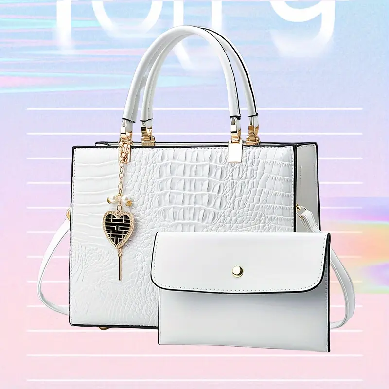 [Atmospheric Alligator Pattern Bag] Two-piece Atmospheric Alligator Pattern Female Steamed Bun Mother Bag - Large Capacity Fashion Handbag Purse