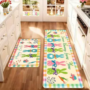 2 count Easter Kitchen Mat Set, Easter Bunny Kitchen Rug, Kitchen Floor Mat, Non-Slip Soft Low Height, Non Slip Rugs, Spring Summer Home Decor, Home Decorative Rug, Holiday Cooking and Celebration