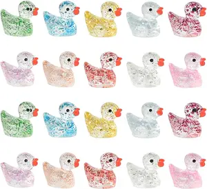 50 PCS Miniature Glitter Ducks, Tiny Resin Ducks for Fairy Garden, Xmas Party Favors, Holiday Decorations