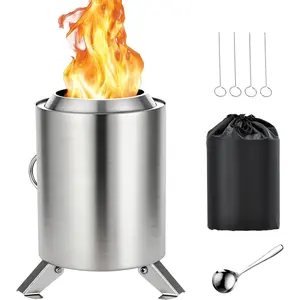 7 Inch Tabletop Fire Pit,  Mini Firepit with Stand, Portable  & Pellet Firepit for Camping, Indoor & Outdoor & Backyard, Forks, Spoon & Travel Bag Included, Stainless Steel