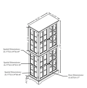 Bellemave Curio Display Cabinet Antique Glass High Cabinet with Adjustable Shelves Four Door Design Vintage Showcase for Home Office Mdf Material E26 Bulb Included
