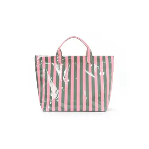 Striped Tote Bag High-Value Lightweight Handbag Commuter Large Capacity Portable Travel Shoulder Bag, Casual Style Fashionable Tote Bag All Seasons Beach Tote