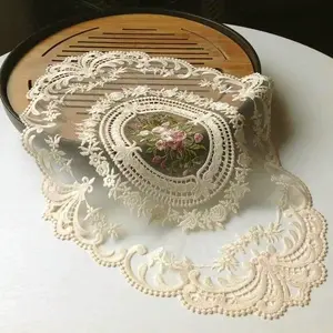 Oval Lace Doily, Exquisite Floral Lace Table Mat, Floral Pattern Placemat, Household Placemat, Table Decoration for Home Kitchen Dining Room, Decor Accessories