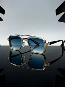 New Classic Retro Square Metal Double Bridge Small Frame Trendy Daily Casual Sunglasses, Metal Frame   PC Lenses, Unisex Street Style Sunglasses, Minimaligh-end Look, Lightweight and Non-pressing, Face-slimming Magic Tool