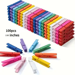100pcs Colorful Wooden Clips, 7.2cm/2.83inch DIY Decorative Photo Clips, Wood Clothes Pins, Small Colored Wooden Closure Clips, Home Decoration, Home Decor Accessory