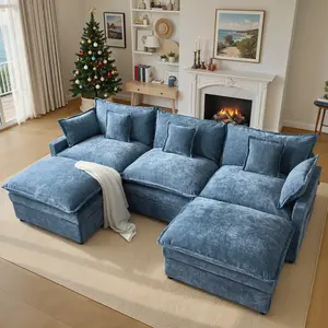 Weaxty 108" Modular Sectional Cloud Couch, U-Shaped Double Layer Chenille Sofa, Set of Modular Pieces with Removable Ottoman, for Living Room, Small Space, Extra Layer