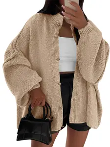 BTFBM Womens Oversized Cardigans  Fall Winter Outerwear Lantern Long Sleeve Button Down Chunky Knit Sweaters Coats
