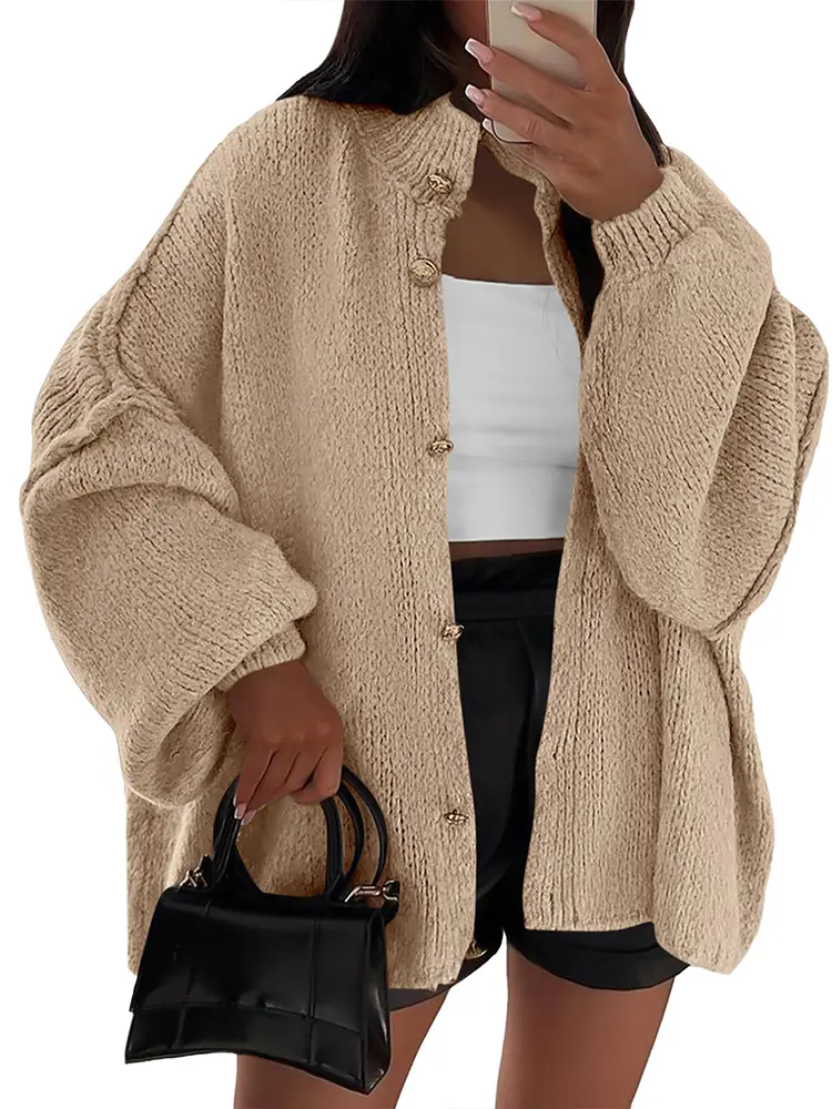BTFBM Womens Oversized Cardigans  Fall Winter Outerwear Lantern Long Sleeve Button Down Chunky Knit Sweaters Coats