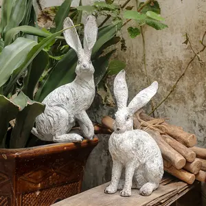 American Country Style Vintage Imitation Garden Courtyard Realistic Furry Long-Eared Rabbit Decoration Prop
