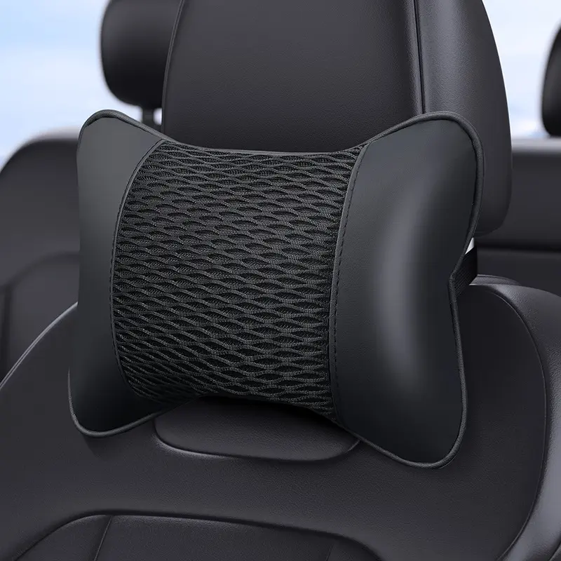 1pc/2pcs Universal Car Neck Pillow, Removable PU Leather Mesh Breathable Headrest, Soft Comfortable Seat Rest Cushion, Automotive Interior Accessories