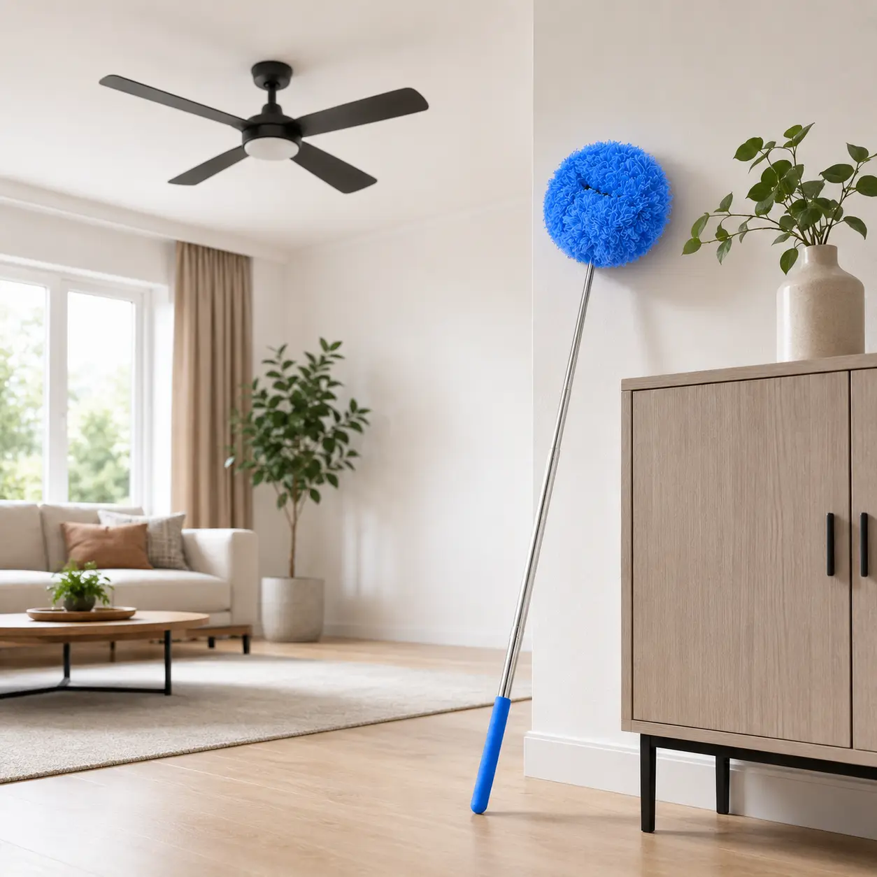 Telescoping Microfiber Ceiling Fan Duster - 1 Pack Lightweight Plastic Cleaner with Polyester Washable Head, Indoor Use Home Care Tool for Ceiling Dusting, Summer/Fall Housekeeping Essential