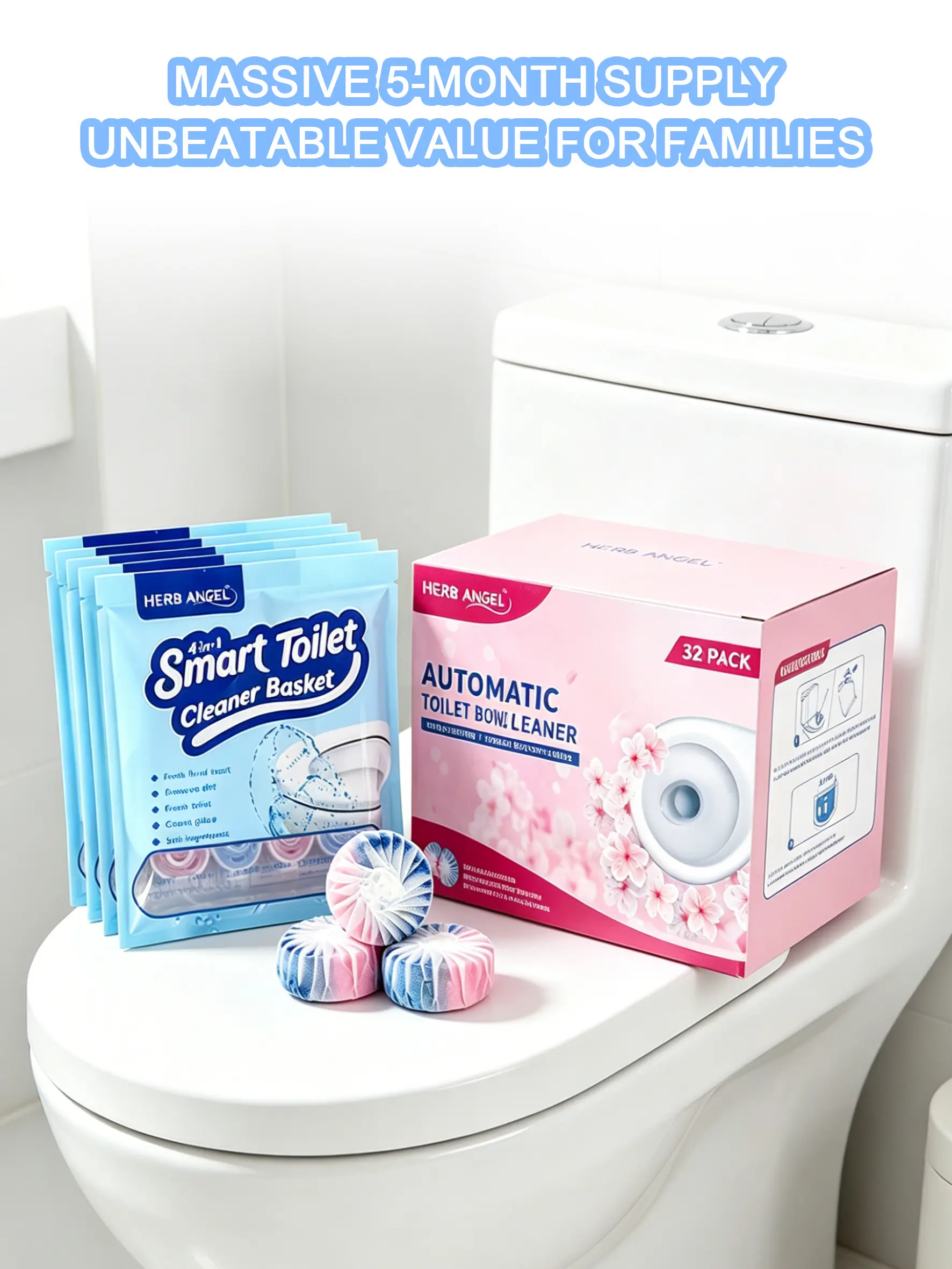 【Guest Bath Must-Have】32pcs Toilet Cleaning Tablets + Optional 5-Pack Rim Hangers, Automatic Bowl Deep Cleaner, Long Lasting 【Multi-SKU Options】