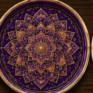 Purple Mandala Round Vanity Tray with Intricate Design for Home Decor