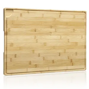 Extra Large 24x16 Inch Carbonized Bamboo Chopping Block, Thick Eco Friendly Board with Deep Juice Groove and Built in Handles, Knife Friendly and Durable for Meat, Veggies, Fruit and Cheese
